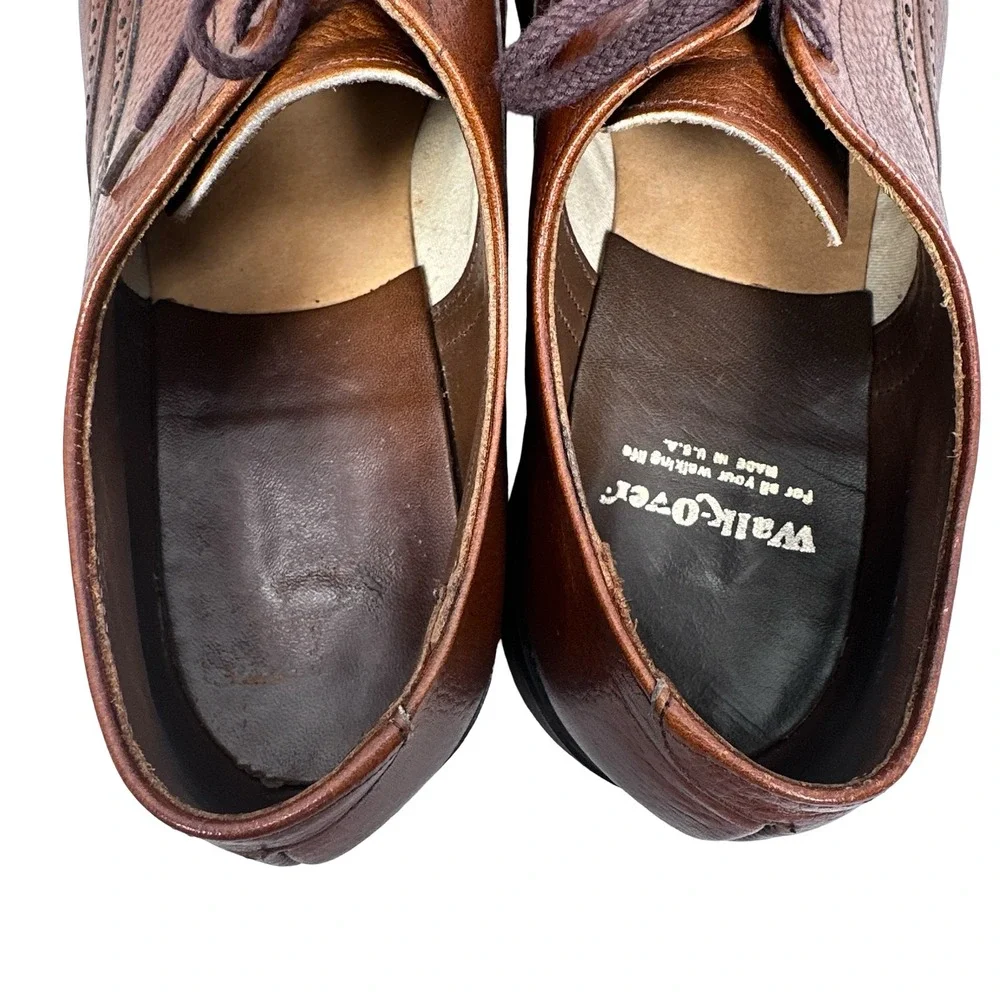 Walk-Over Mens Brown Pebbled Leather Wingtip Oxford Shoes 11‎ M Vibram Sole USA